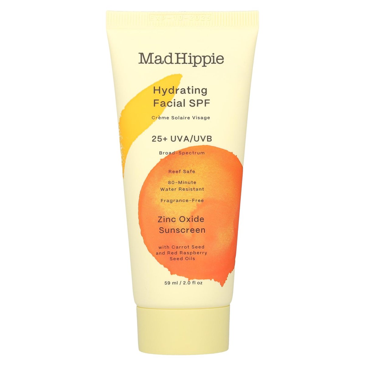 Mad Hippie Hydrating Facial SPF 25+ mit Zinkoxid, riffsicherer Sonnenschutz, parfümfrei, 2 Oz