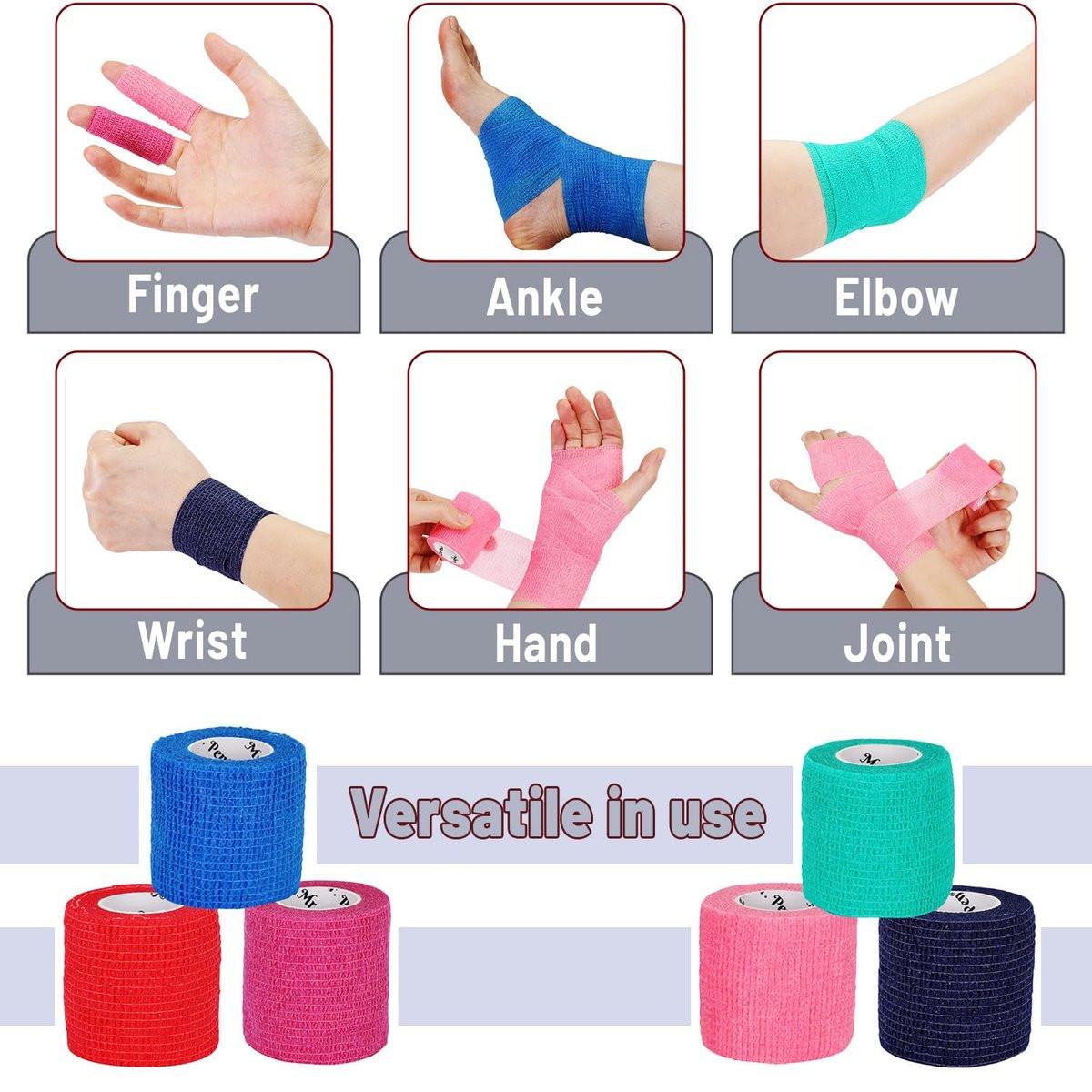 Mr. Pen Selbstklebender elastischer Verband, 2" x 5 Yards, 6er-Pack, bunte Farben – Ideale elastische Kohäsivbandage für Sport, Handgelenk, Knöchel und Tiere, selbsthaftend, hoch dehnbar zur Verletzungsunterstützung