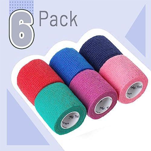 Mr. Pen Selbstklebender elastischer Verband, 2" x 5 Yards, 6er-Pack, bunte Farben – Ideale elastische Kohäsivbandage für Sport, Handgelenk, Knöchel und Tiere, selbsthaftend, hoch dehnbar zur Verletzungsunterstützung