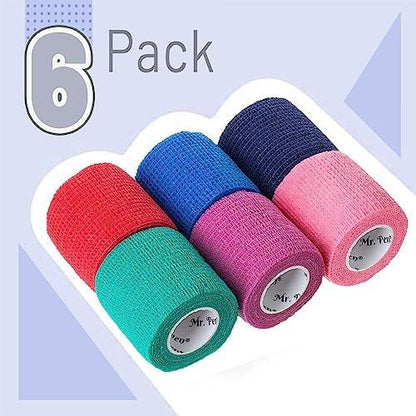 Mr. Pen Selbstklebender elastischer Verband, 2" x 5 Yards, 6er-Pack, bunte Farben – Ideale elastische Kohäsivbandage für Sport, Handgelenk, Knöchel und Tiere, selbsthaftend, hoch dehnbar zur Verletzungsunterstützung