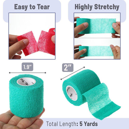 Mr. Pen Selbstklebender elastischer Verband, 2" x 5 Yards, 6er-Pack, bunte Farben – Ideale elastische Kohäsivbandage für Sport, Handgelenk, Knöchel und Tiere, selbsthaftend, hoch dehnbar zur Verletzungsunterstützung