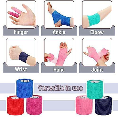 Mr. Pen Selbstklebender elastischer Verband, 2" x 5 Yards, 6er-Pack, bunte Farben – Ideale elastische Kohäsivbandage für Sport, Handgelenk, Knöchel und Tiere, selbsthaftend, hoch dehnbar zur Verletzungsunterstützung