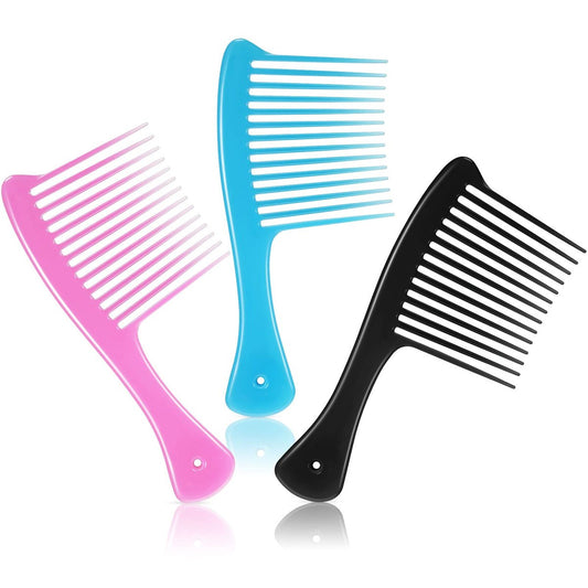 3er Set Großer Breitzahnkamm für Frauen und Männer - Jumbo Rechenkamm Stylingbürste Entwirrer für langes, lockiges, glattes, nasses und trockenes Haar sowie Perücken - Verdickter Salon Shampoo Kamm (Blau, 8,4 x 3,8 Zoll)