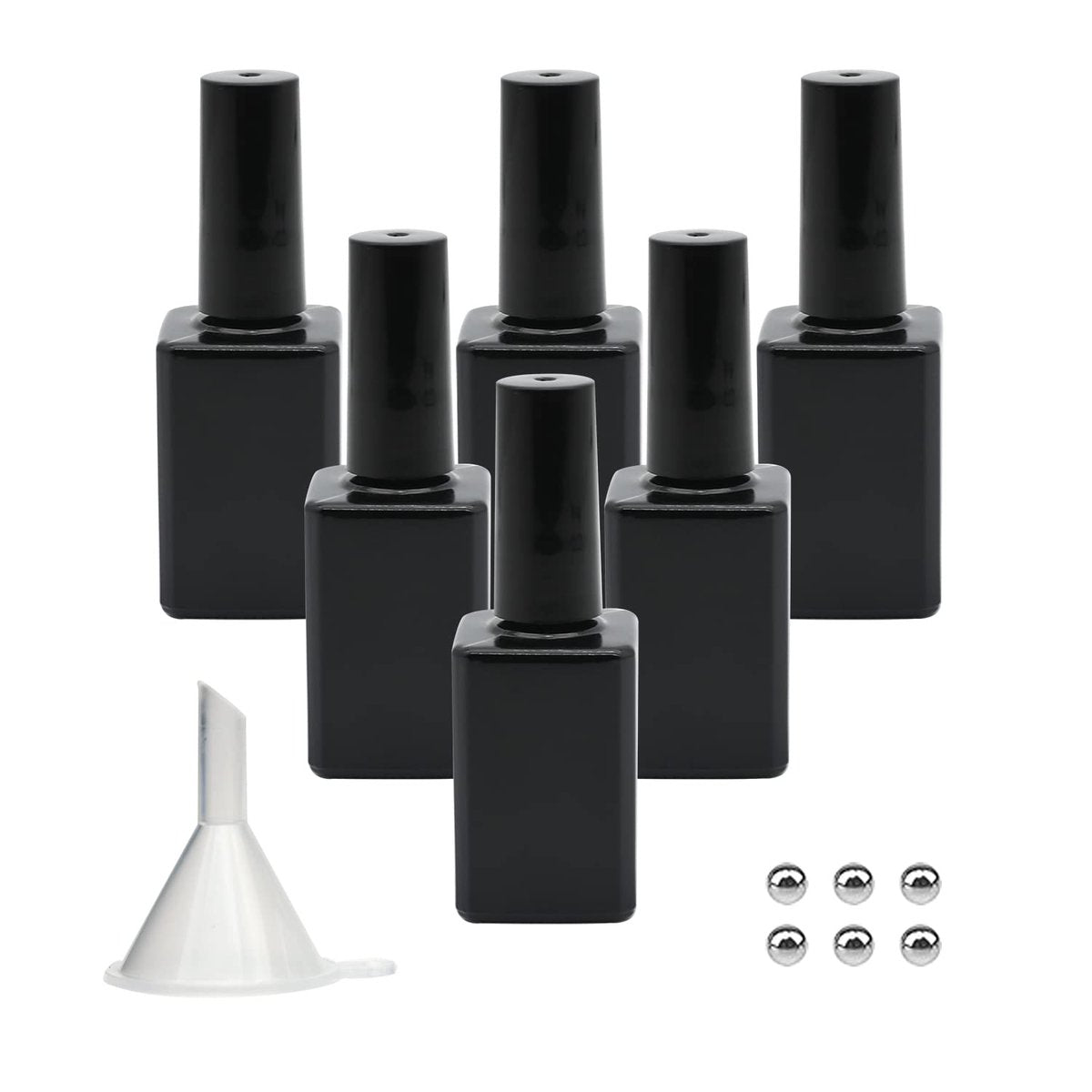 Agidea Leere Nagellackflaschen mit Pinsel, 15 ml Nachfüllbare Gel-Nagellackflaschen - Schwarz, Opaque Quadratisch Glas, UV-sicher mit Mischkugeln & Trichtern, 6er-Pack