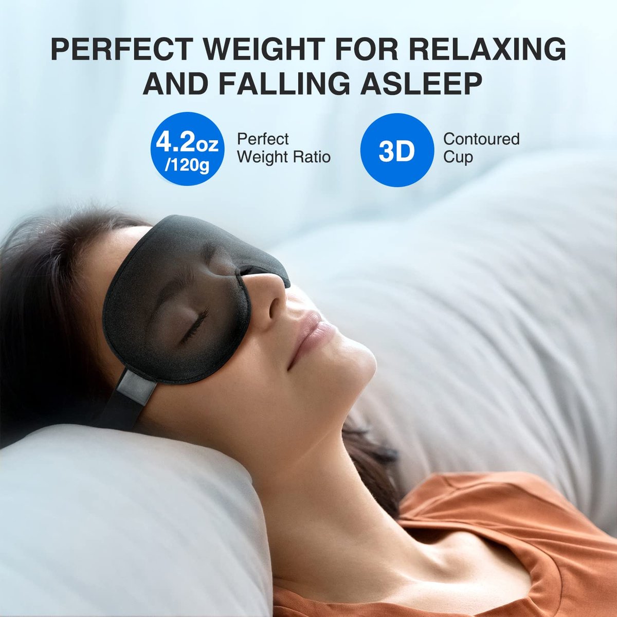 YFONG Gewichtete Schlafmaske, 3D-Lichtblockierende Schlafmaske für Damen und Herren (4,2 Unzen/120 g), Druckentlastende Nachtmaske mit verstellbarem Riemen, Augenbinde für Reisen, Nickerchen, Yoga, Schwarz