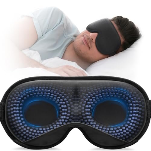 YFONG Gewichtete Schlafmaske, 3D-Lichtblockierende Schlafmaske für Damen und Herren (4,2 Unzen/120 g), Druckentlastende Nachtmaske mit verstellbarem Riemen, Augenbinde für Reisen, Nickerchen, Yoga, Schwarz
