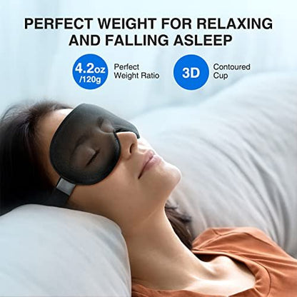 YFONG Gewichtete Schlafmaske, 3D-Lichtblockierende Schlafmaske für Damen und Herren (4,2 Unzen/120 g), Druckentlastende Nachtmaske mit verstellbarem Riemen, Augenbinde für Reisen, Nickerchen, Yoga, Schwarz