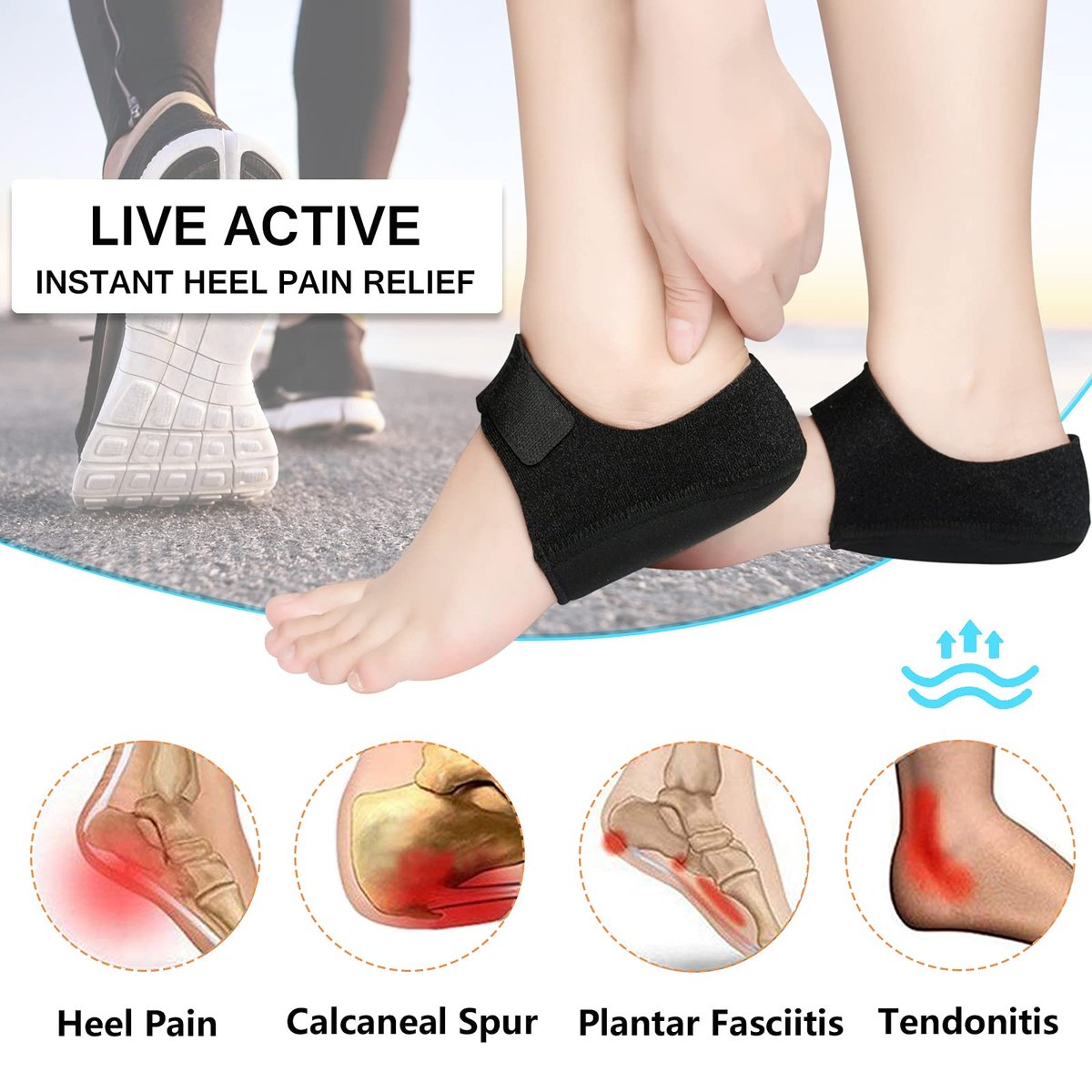 JUMPOW Gel-Fersenpolster für Plantarfasziitis, Fersenschmerzen & Achillessehnenentzündung - Schutz & Polster für Männer & Frauen