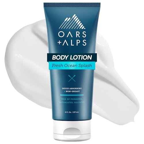 Oars + Alps Körperlotion mit Vitamin E, Sheabutter & Magnesium – Feuchtigkeitsspendend, beruhigend, schnell einziehend, nicht fettend, frischer Meeresduft, 237 ml