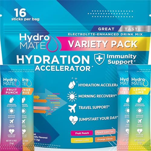 HydroMATE Elektrolytpulver Beutel – Kurbhydratations-Beschleuniger mit Vitamin C, 16 Sticks