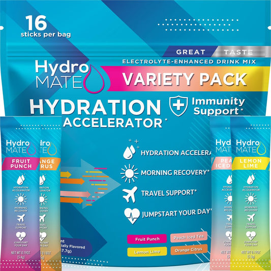 HydroMATE Elektrolytpulver Beutel – Kurbhydratations-Beschleuniger mit Vitamin C, 16 Sticks