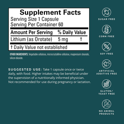 BRAINMD Dr. Amen Lithium Orotat – 60 Kapseln – Gehirnunterstützung – Glutenfrei – 60 Portionen