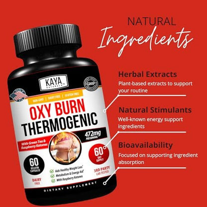 Kaya Naturals Supreme Fat Burner – Hochwirksame Diätpillen für Männer & Frauen – Appetitzügler & Thermogene Kapseln – Natürlicher Energie-Boost – 60 Stück