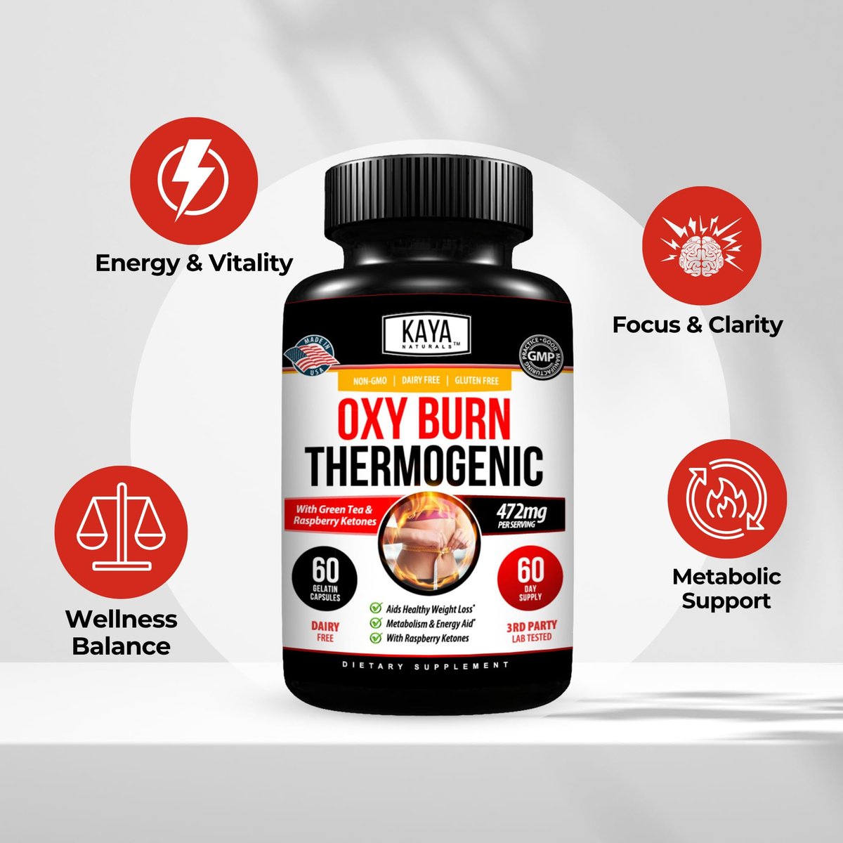 Kaya Naturals Supreme Fat Burner – Hochwirksame Diätpillen für Männer & Frauen – Appetitzügler & Thermogene Kapseln – Natürlicher Energie-Boost – 60 Stück
