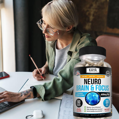 Kaya Naturals Neuro Brain – Nootropikum für Gedächtnis & Fokus – Kognitive Unterstützung & Lernfähigkeit – 60 Kapseln
