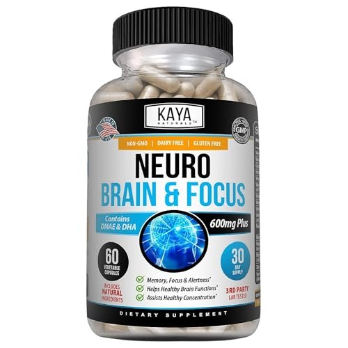 Kaya Naturals Neuro Brain – Nootropikum für Gedächtnis & Fokus – Kognitive Unterstützung & Lernfähigkeit – 60 Kapseln