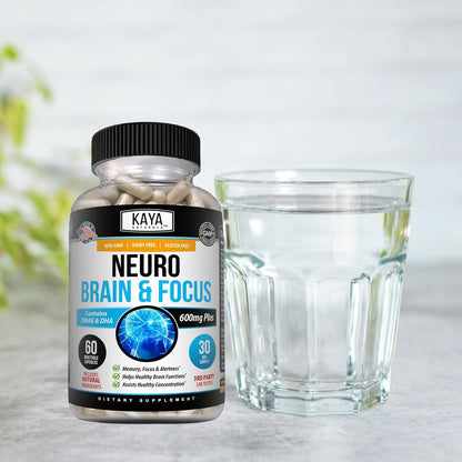 Kaya Naturals Neuro Brain – Nootropikum für Gedächtnis & Fokus – Kognitive Unterstützung & Lernfähigkeit – 60 Kapseln