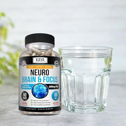 Kaya Naturals Neuro Brain – Nootropikum für Gedächtnis & Fokus – Kognitive Unterstützung & Lernfähigkeit – 60 Kapseln