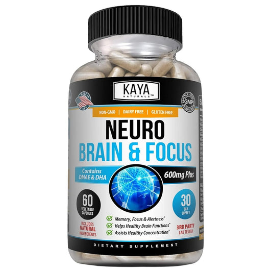 Kaya Naturals Neuro Brain – Nootropikum für Gedächtnis & Fokus – Kognitive Unterstützung & Lernfähigkeit – 60 Kapseln