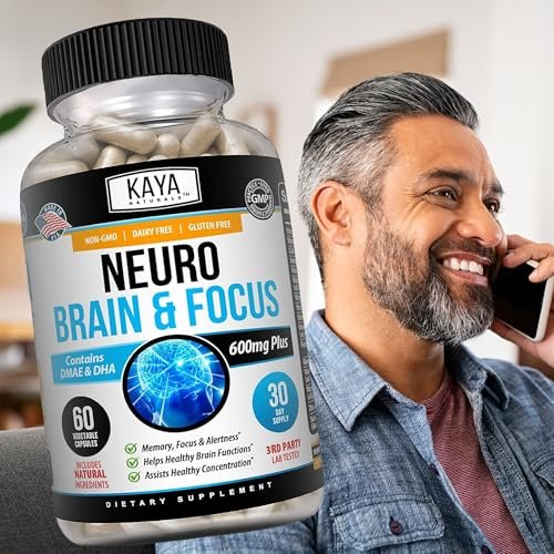 Kaya Naturals Neuro Brain – Nootropikum für Gedächtnis & Fokus – Kognitive Unterstützung & Lernfähigkeit – 60 Kapseln