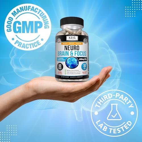 Kaya Naturals Neuro Brain – Nootropikum für Gedächtnis & Fokus – Kognitive Unterstützung & Lernfähigkeit – 60 Kapseln