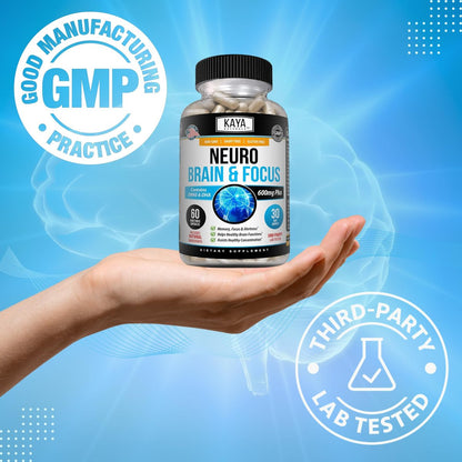 Kaya Naturals Neuro Brain – Nootropikum für Gedächtnis & Fokus – Kognitive Unterstützung & Lernfähigkeit – 60 Kapseln