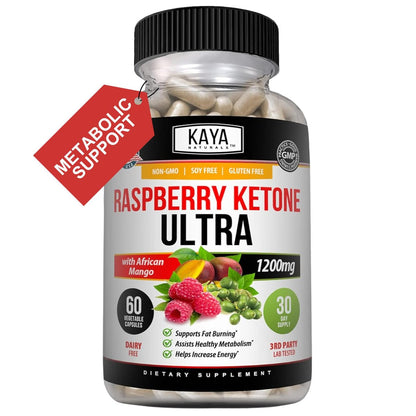 Kaya Naturals Keto Diät Himbeer-Ketone – Nahrungsergänzungsmittel zur Gewichtsabnahme, Appetitkontrolle, Stoffwechsel-Boost – 60 Kapseln