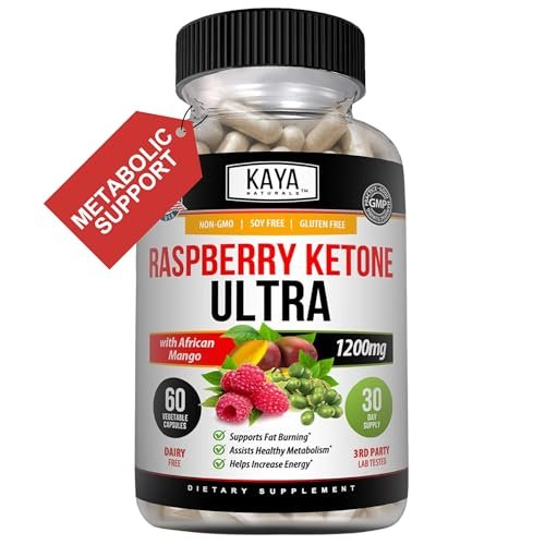 Kaya Naturals Keto Diät Himbeer-Ketone – Nahrungsergänzungsmittel zur Gewichtsabnahme, Appetitkontrolle, Stoffwechsel-Boost – 60 Kapseln