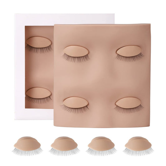 Miuffue Wimpern-Übungskopf mit 2 Paar Ersatz-Augenlidern, Silikon-Wimpern-Manikürekopf für Wimpernverlängerungs-Praxis