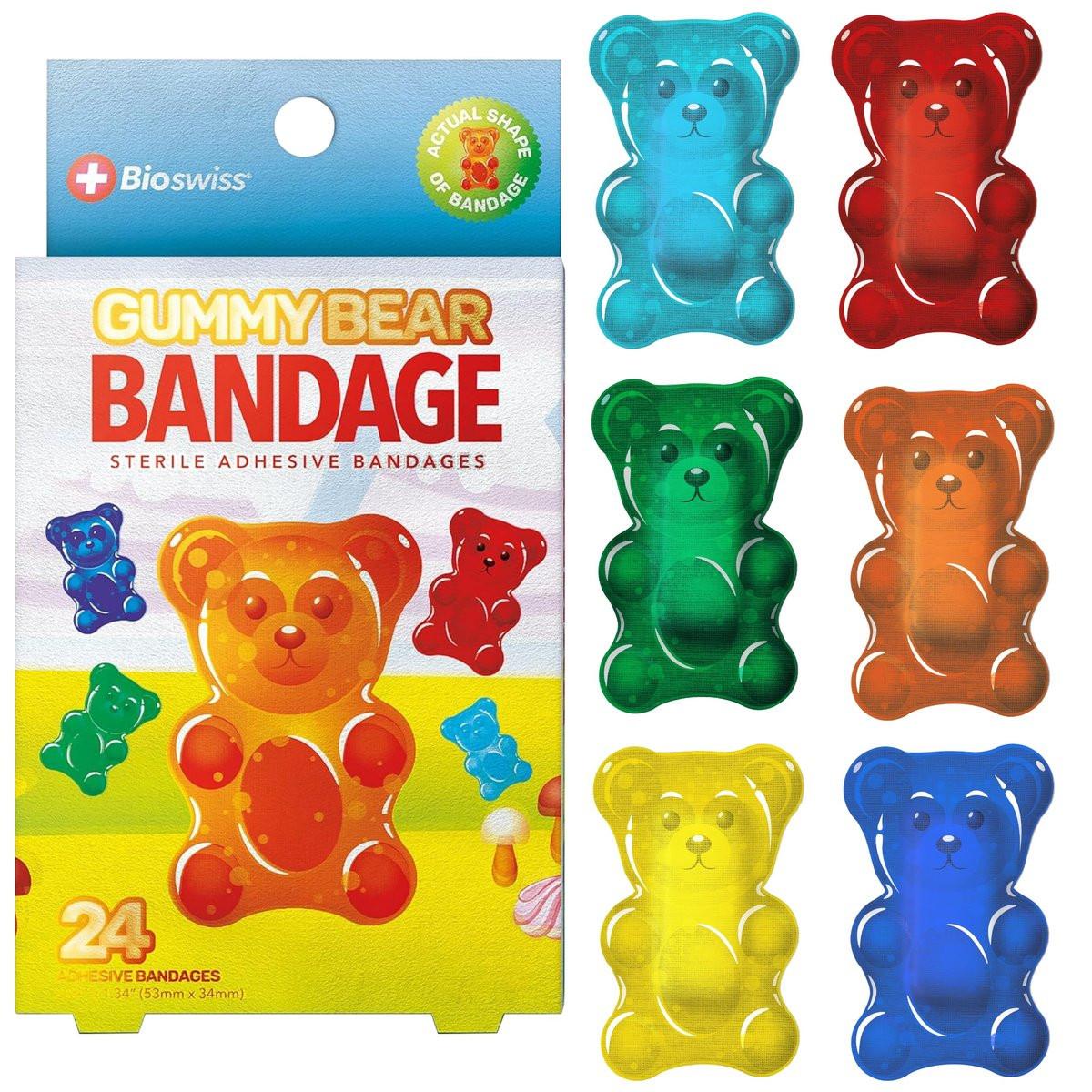 BioSwiss Gummibärchen-Pflaster, selbstklebend, latexfreie, sterile Wundversorgung, 24 Stück