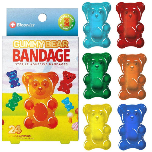 BioSwiss Gummibärchen-Pflaster, selbstklebend, latexfreie, sterile Wundversorgung, 24 Stück