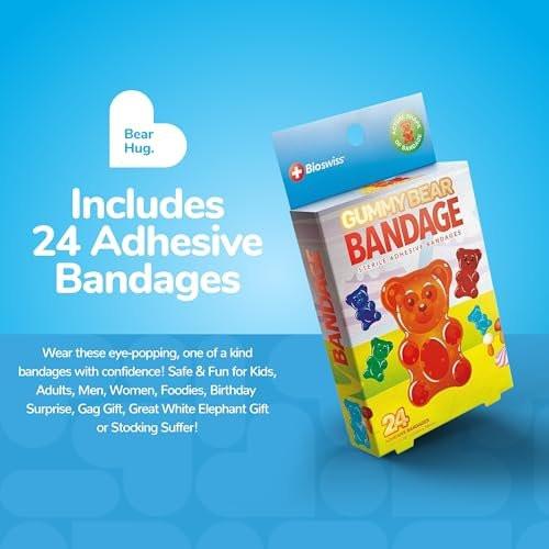 BioSwiss Gummibärchen-Pflaster, selbstklebend, latexfreie, sterile Wundversorgung, 24 Stück