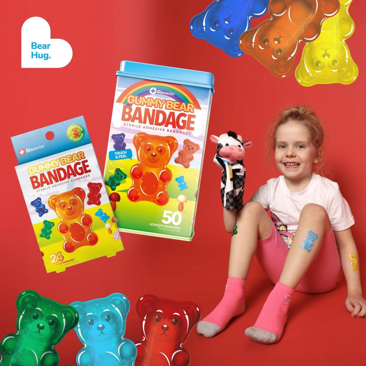 BioSwiss Gummibärchen-Pflaster, selbstklebend, latexfreie, sterile Wundversorgung, 24 Stück