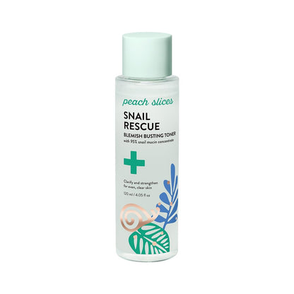 Peach Slices Snail Rescue Blemish Busting Toner – 95% Schneckenmucin, Hyaluronsäure & CICA – Klärendes Gesichtswasser für reine, ausgeglichene Haut, 120 ml