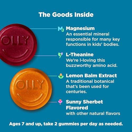 OLLY Kids Chillax Gummibärchen – Für eine ruhige und entspannte Stimmung* – mit Magnesium, L-Theanin, Melissen-Extrakt – Kaubonbon – Sherbet-Geschmack – 50 Stück (25 Tage Vorrat)