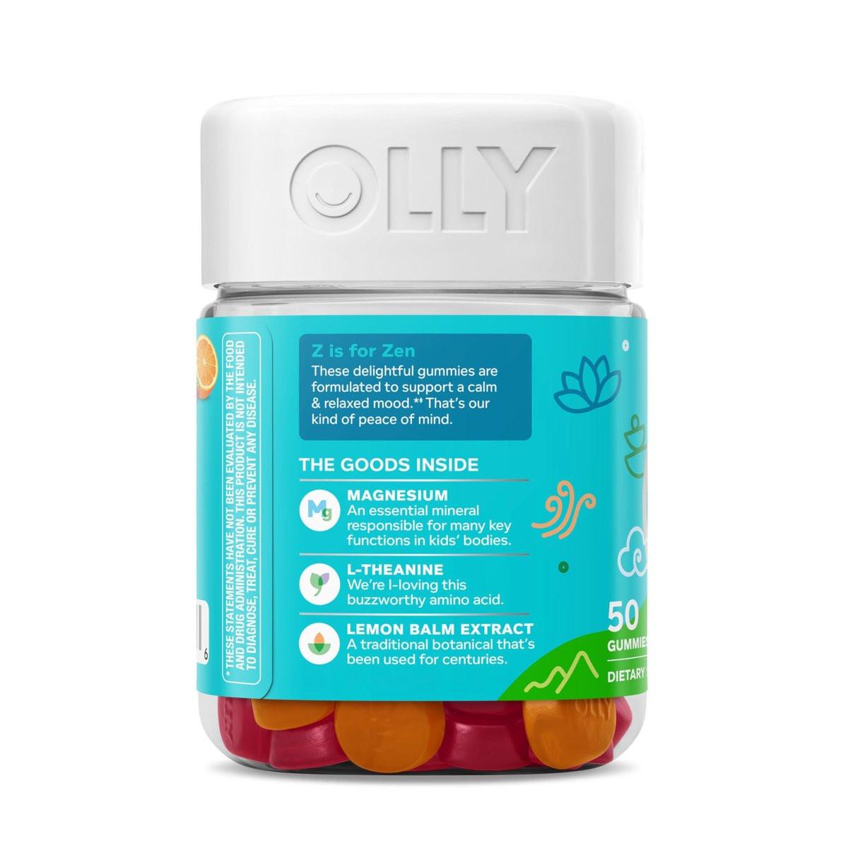 OLLY Kids Chillax Gummibärchen – Für eine ruhige und entspannte Stimmung* – mit Magnesium, L-Theanin, Melissen-Extrakt – Kaubonbon – Sherbet-Geschmack – 50 Stück (25 Tage Vorrat)