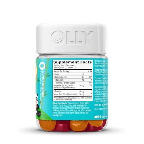 OLLY Kids Chillax Gummibärchen – Für eine ruhige und entspannte Stimmung* – mit Magnesium, L-Theanin, Melissen-Extrakt – Kaubonbon – Sherbet-Geschmack – 50 Stück (25 Tage Vorrat)