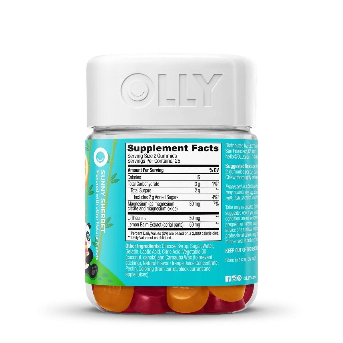 OLLY Kids Chillax Gummibärchen – Für eine ruhige und entspannte Stimmung* – mit Magnesium, L-Theanin, Melissen-Extrakt – Kaubonbon – Sherbet-Geschmack – 50 Stück (25 Tage Vorrat)