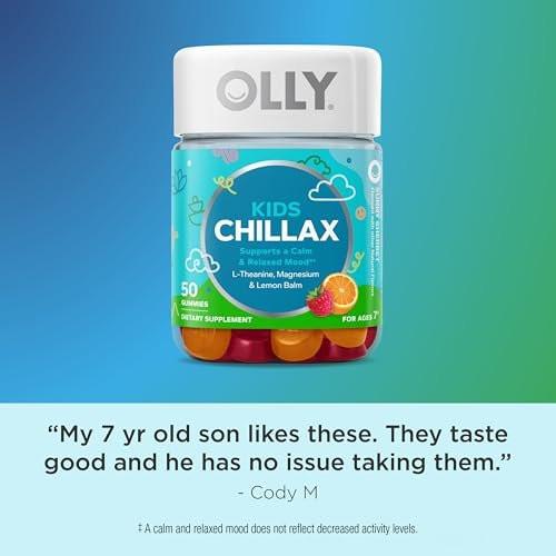 OLLY Kids Chillax Gummibärchen – Für eine ruhige und entspannte Stimmung* – mit Magnesium, L-Theanin, Melissen-Extrakt – Kaubonbon – Sherbet-Geschmack – 50 Stück (25 Tage Vorrat)