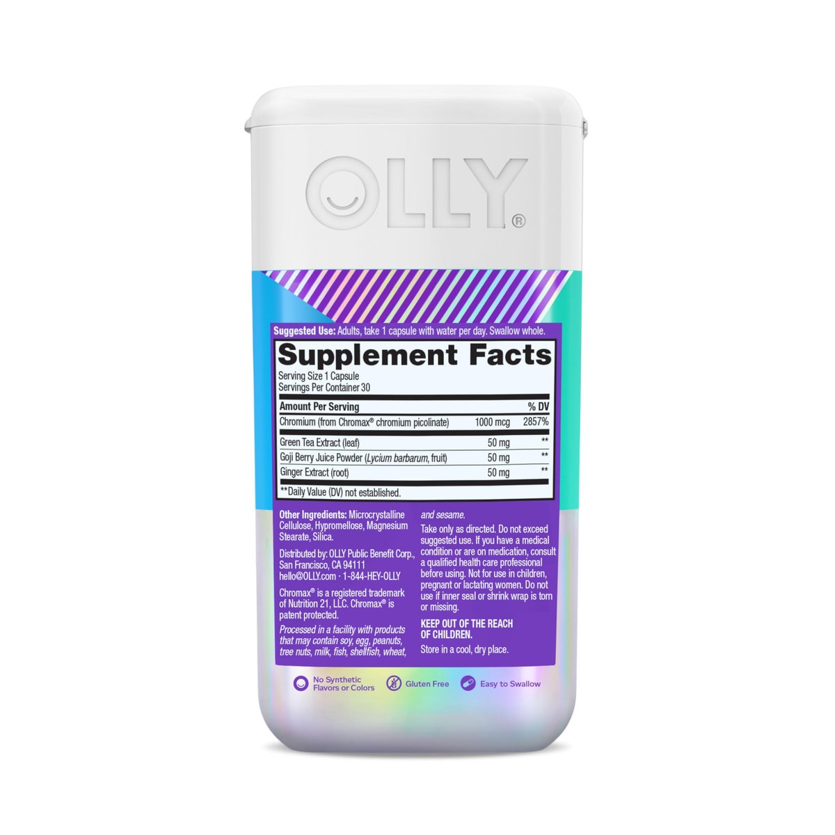 OLLY Combat Cravings – Stoffwechsel- & Energieunterstützung mit Chrom, Grüntee, Goji-Beere und Ingwer (30 Kapseln)