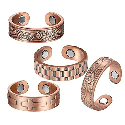 BioMag Magnetringe aus reinem Kupfer – Verstellbare Fingerringe für Männer und Frauen, 4er-Set