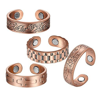 BioMag Magnetringe aus reinem Kupfer – Verstellbare Fingerringe für Männer und Frauen, 4er-Set