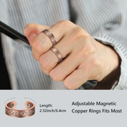 BioMag Magnetringe aus reinem Kupfer – Verstellbare Fingerringe für Männer und Frauen, 4er-Set