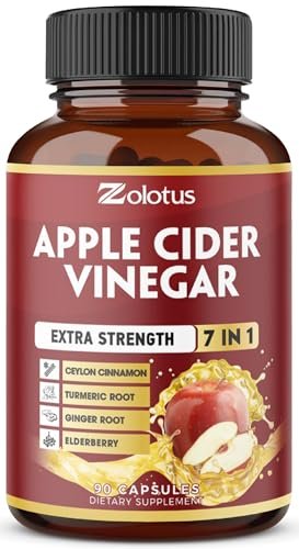 Zolotus 7-in-1 Apfelessig Kapseln, 3-Monatsvorrat mit Ceylon-Zimt, Ingwerwurzel, Kurkuma, Holunderbeere für Verdauung und Immunsystem, 90 Kapseln