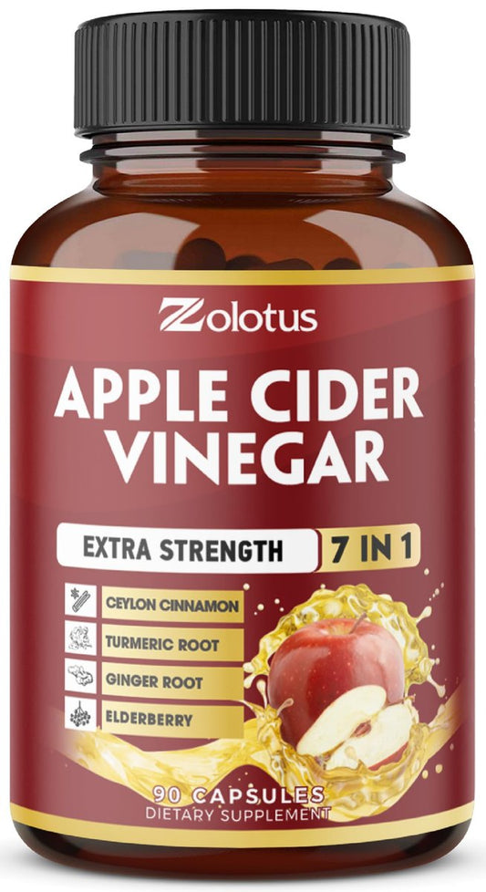 Zolotus 7-in-1 Apfelessig Kapseln, 3-Monatsvorrat mit Ceylon-Zimt, Ingwerwurzel, Kurkuma, Holunderbeere für Verdauung und Immunsystem, 90 Kapseln
