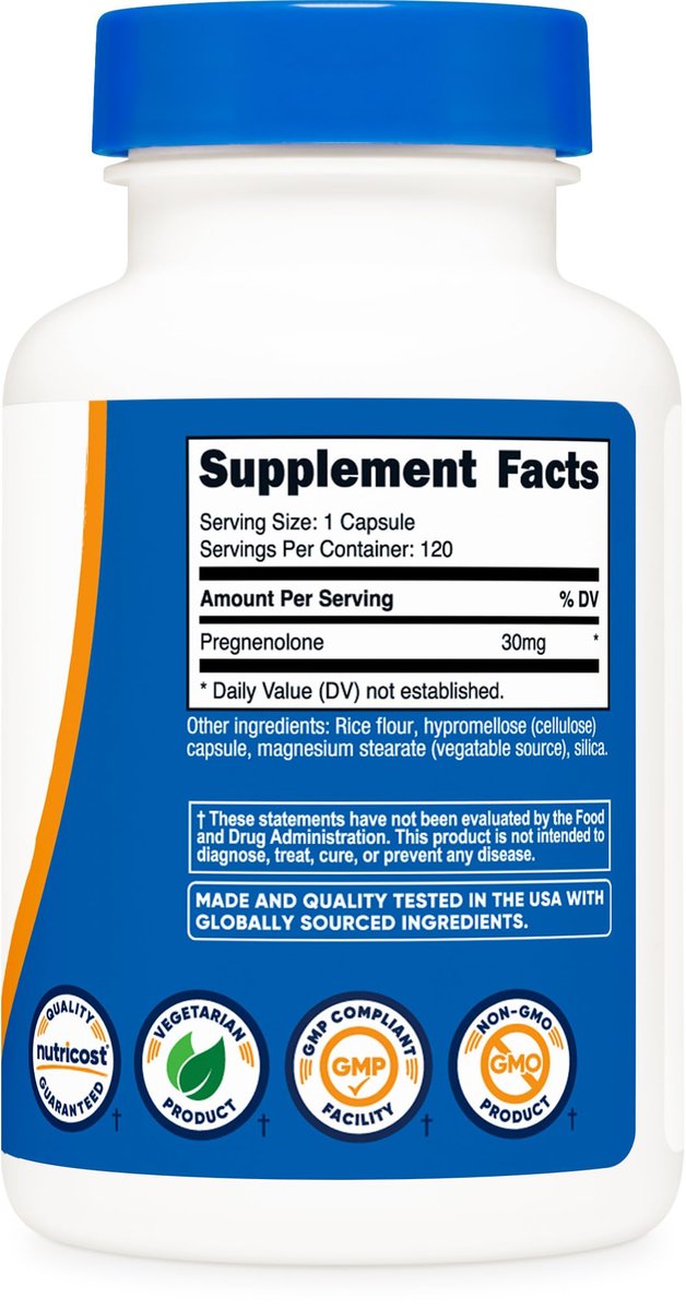 Nutricost Pregnenolon 30mg, 120 Kapseln – Non-GMO, glutenfrei, vegetarische Kapseln