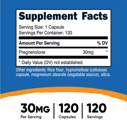 Nutricost Pregnenolon 30mg, 120 Kapseln – Non-GMO, glutenfrei, vegetarische Kapseln
