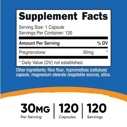 Nutricost Pregnenolon 30mg, 120 Kapseln – Non-GMO, glutenfrei, vegetarische Kapseln