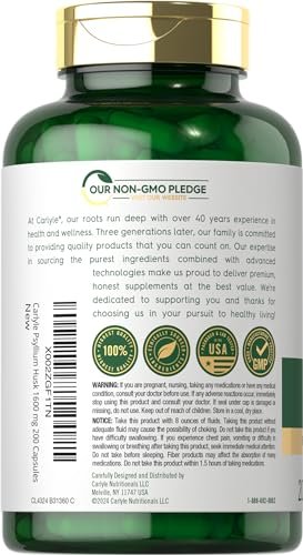 Carlyle Flohsamenschalen Kapseln 1600mg | 200 Stück | Hochdosierter Ballaststoffkomplex | Non-GMO, Glutenfrei