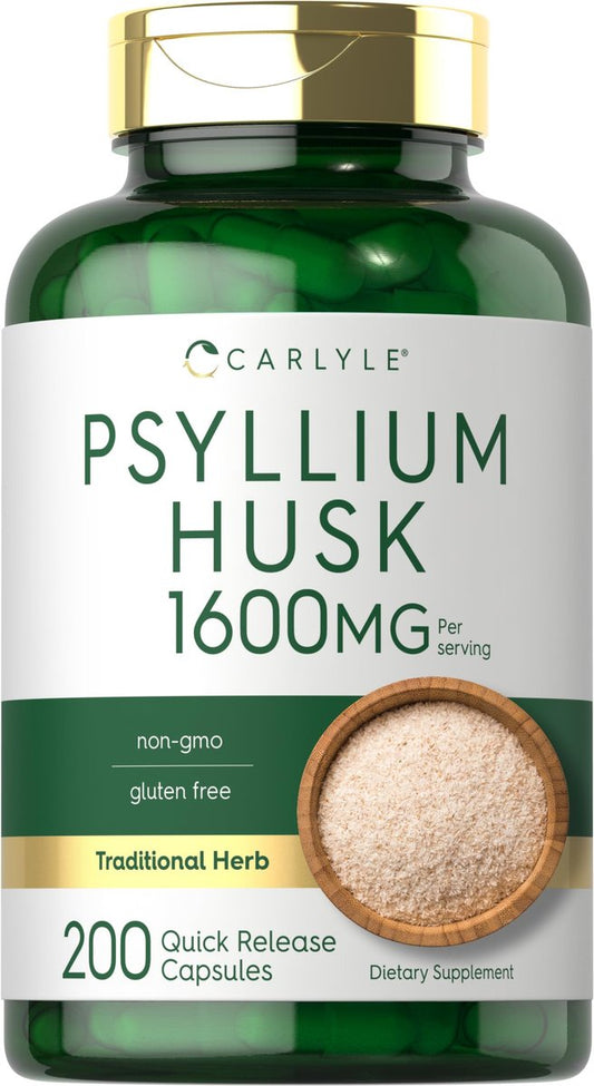 Carlyle Flohsamenschalen Kapseln 1600mg | 200 Stück | Hochdosierter Ballaststoffkomplex | Non-GMO, Glutenfrei